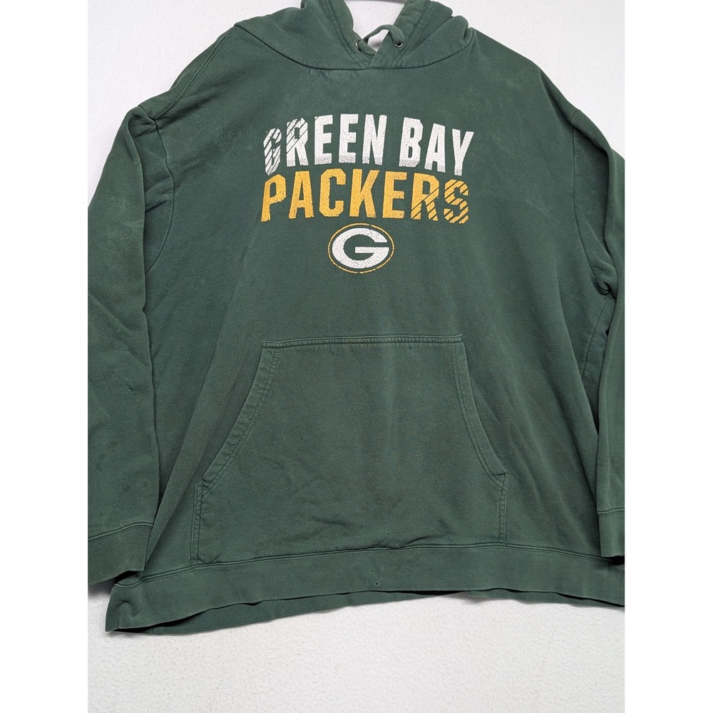NFL Green Bay Packers Hoodie Mens XL Green Distressed Pullover Sweatshirt